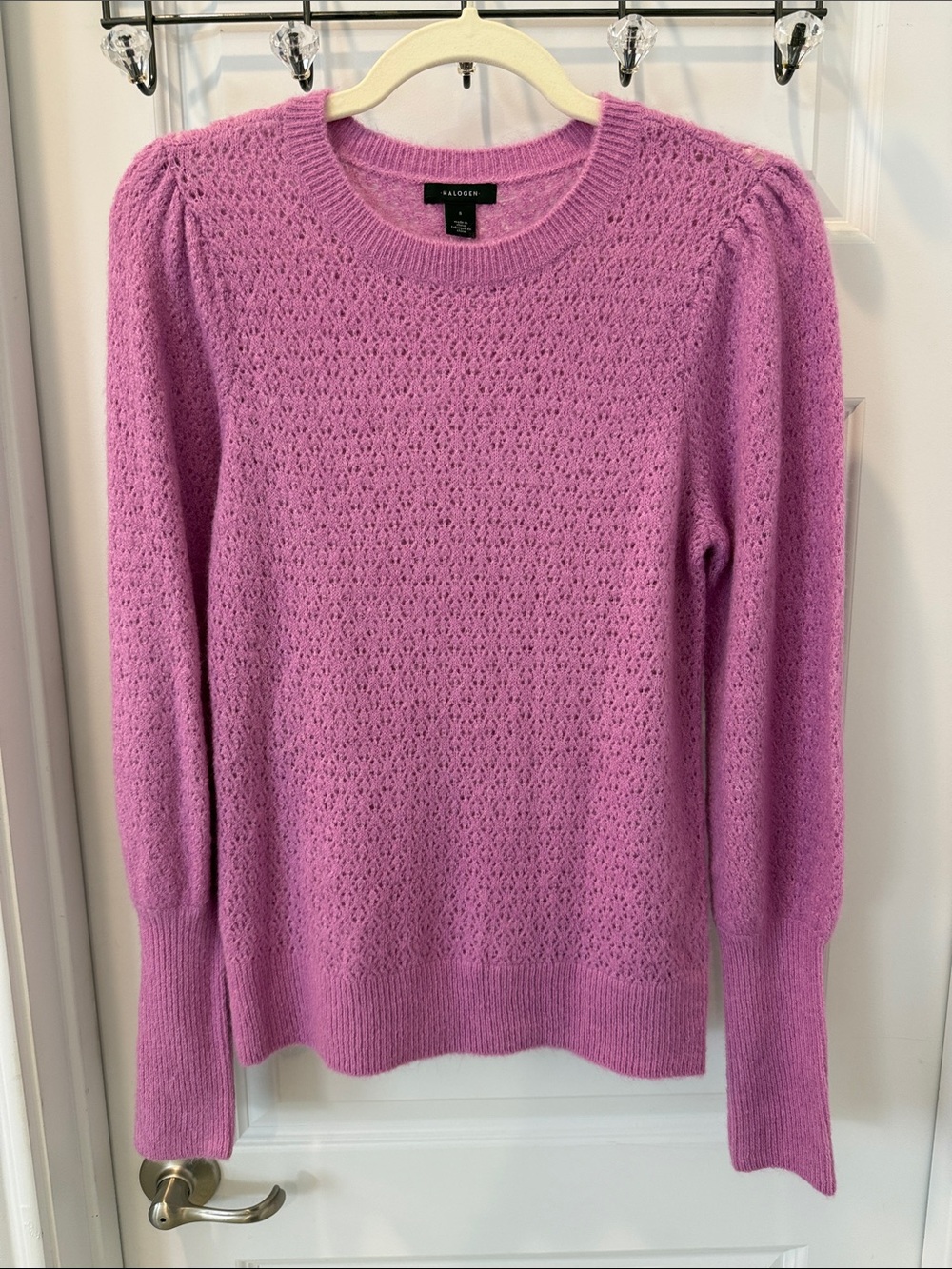 Halogen Pink-Lilac Lace-Textured Crewneck Sweater